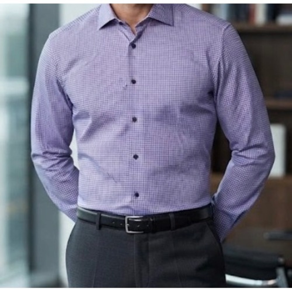 Eton Dress Shirt Contemporary Fit York Micro Check purple Red Mens XL 17.5 44